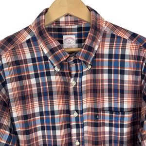Brooks Brothers 346 Blue Plaid Button Down Shirt Long Sleeve Mens XL Preppy Logo